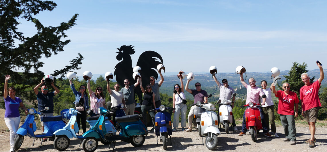 Birthday party riding a Vespa in Chianti